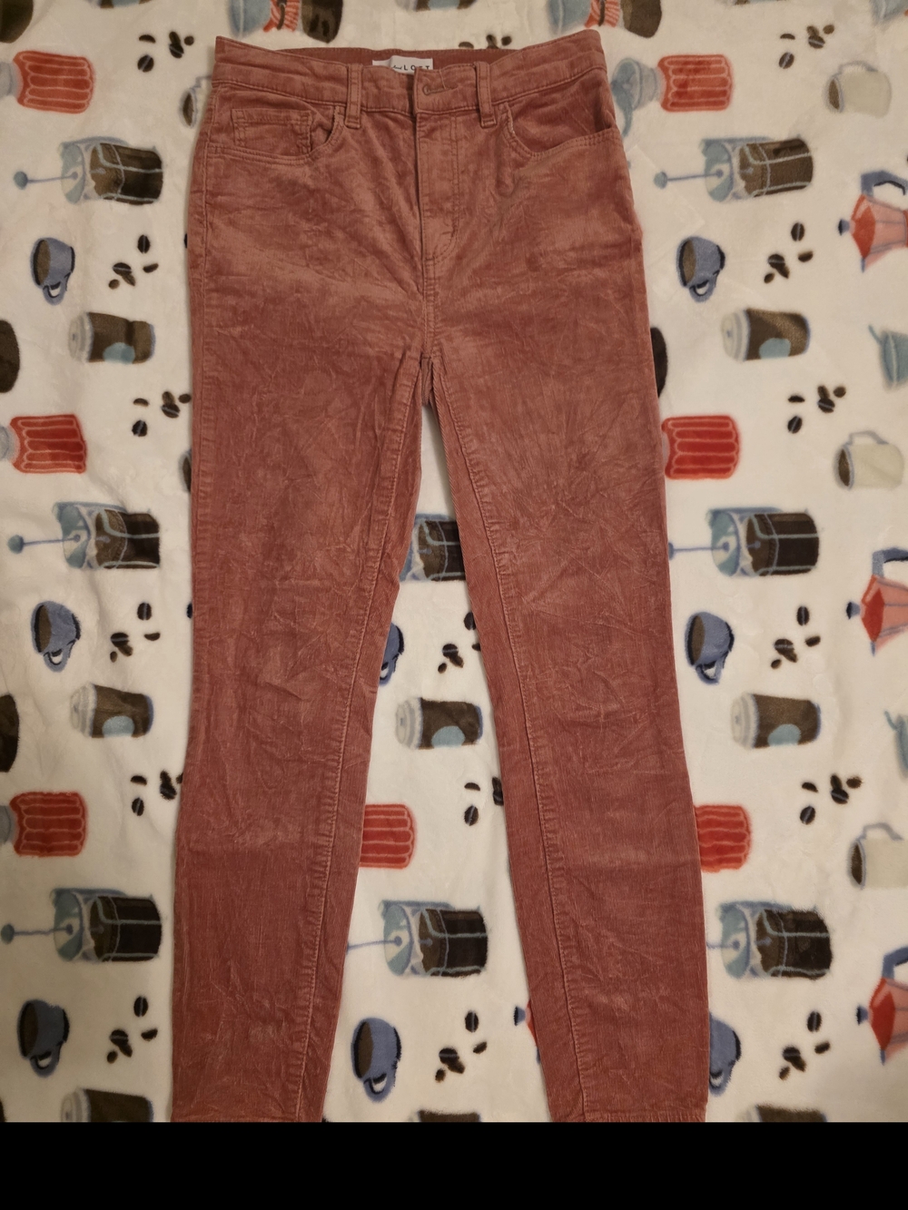 LOFT High Waisted Fine Rib Corduroy Pants Dusty Pink Skinny